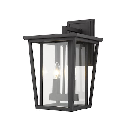 Z-Lite Seoul 2 Light Outdoor Wall Sconce, Black & Clear 571M-BK